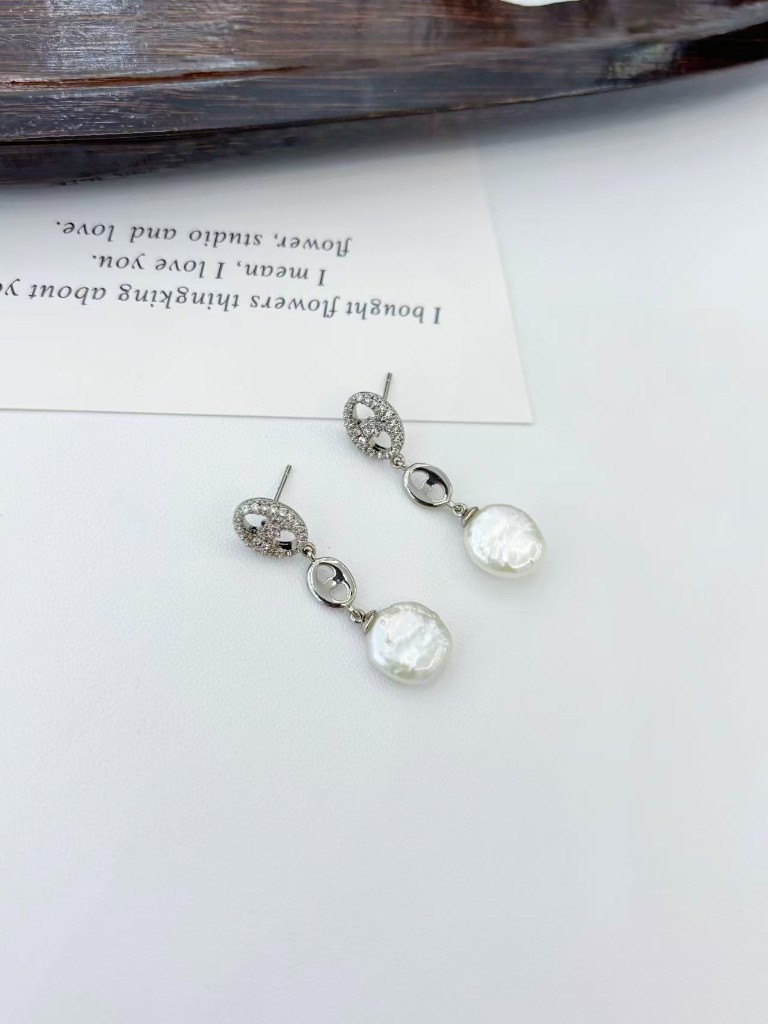 Baroque Pearl Pavé Link Drop Earrings