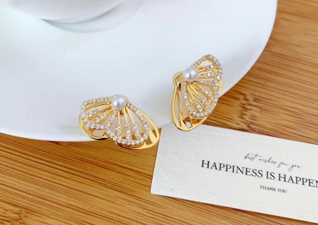 Gold Butterfly Pearl Wing Earrings