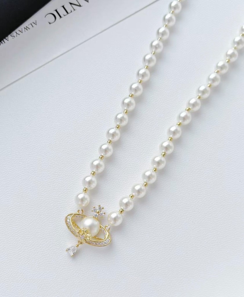 Gold Orb Pearl Necklace