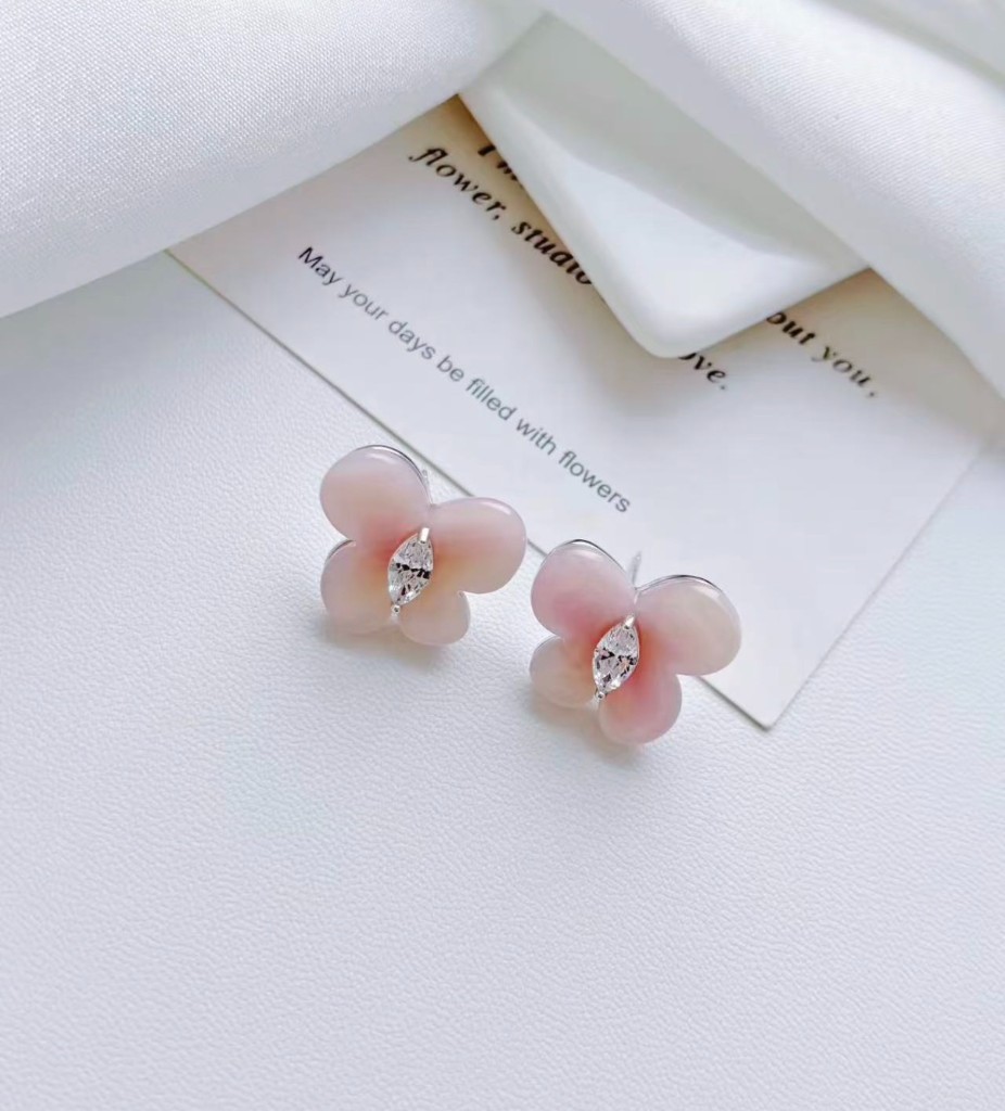 Pink Blossom Crystal Stud Earrings