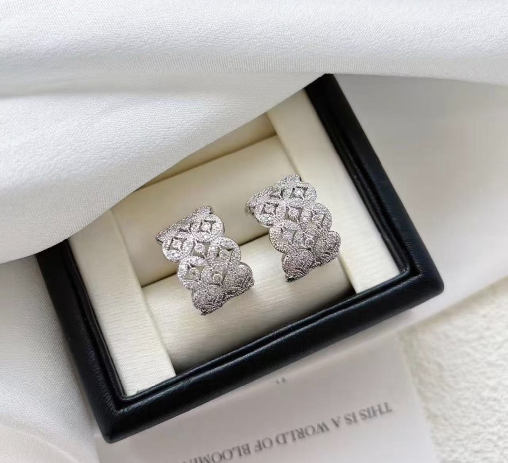 Silver Floral Pavé Hoop Earrings