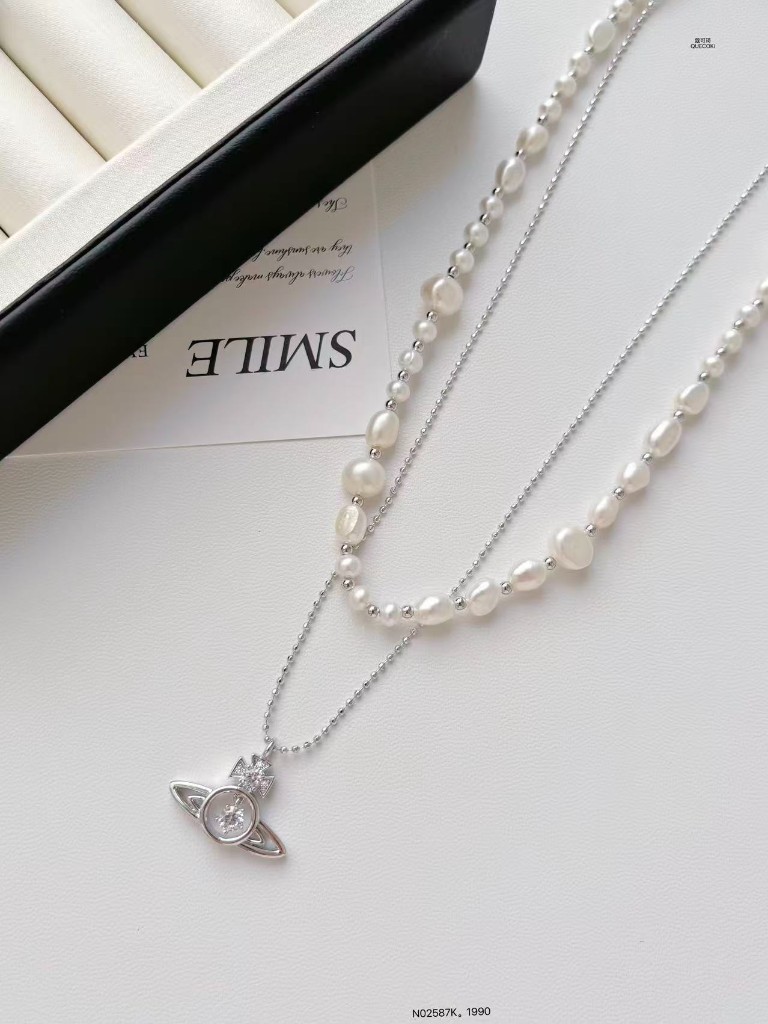 Silver Orb & Pearl Layered Necklace