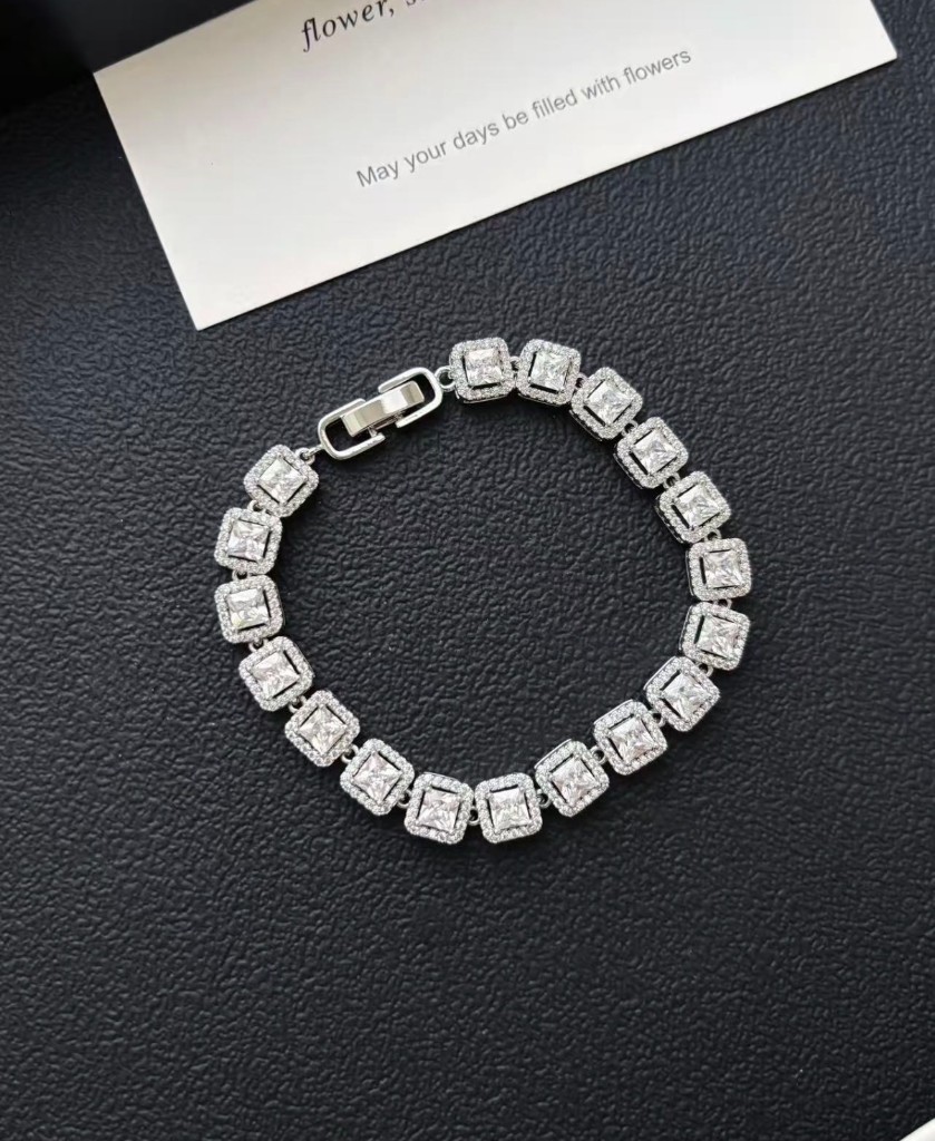 Square Halo Tennis Bracelet