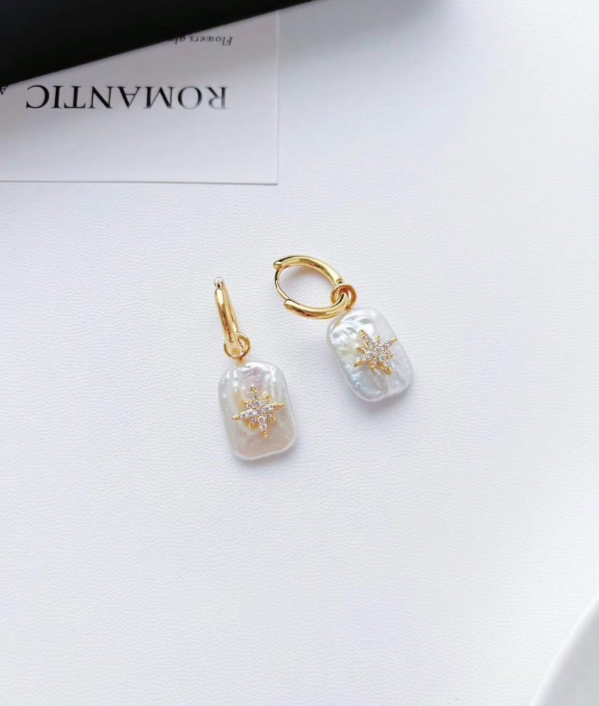 Starburst Baroque Pearl Hoop Earrings